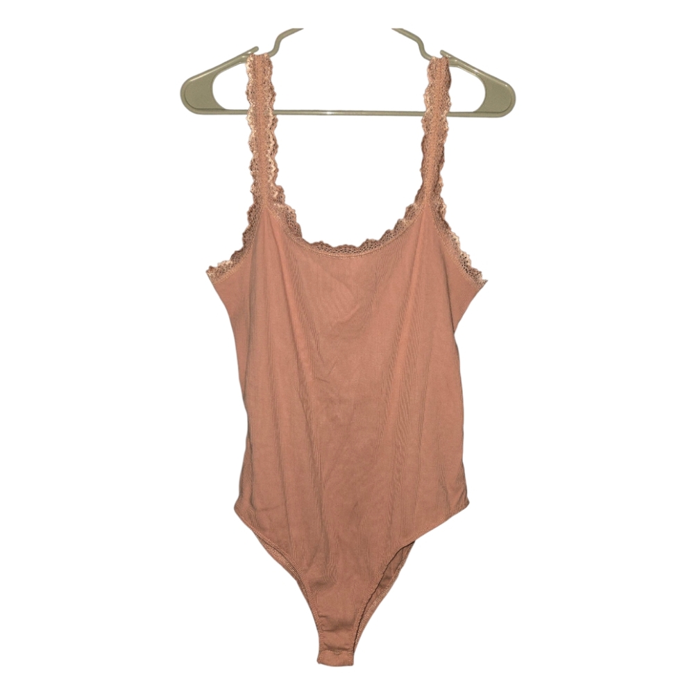 Ambiance Sleeveless Lace Trim Bodysuit in Mauve Size 2X